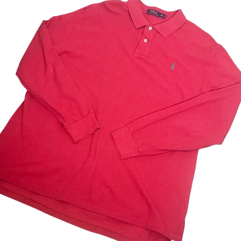 Polo Ralph Lauren Polo Shirt Men's XXL Red Excellent Long Sleeve Pique Pony Logo